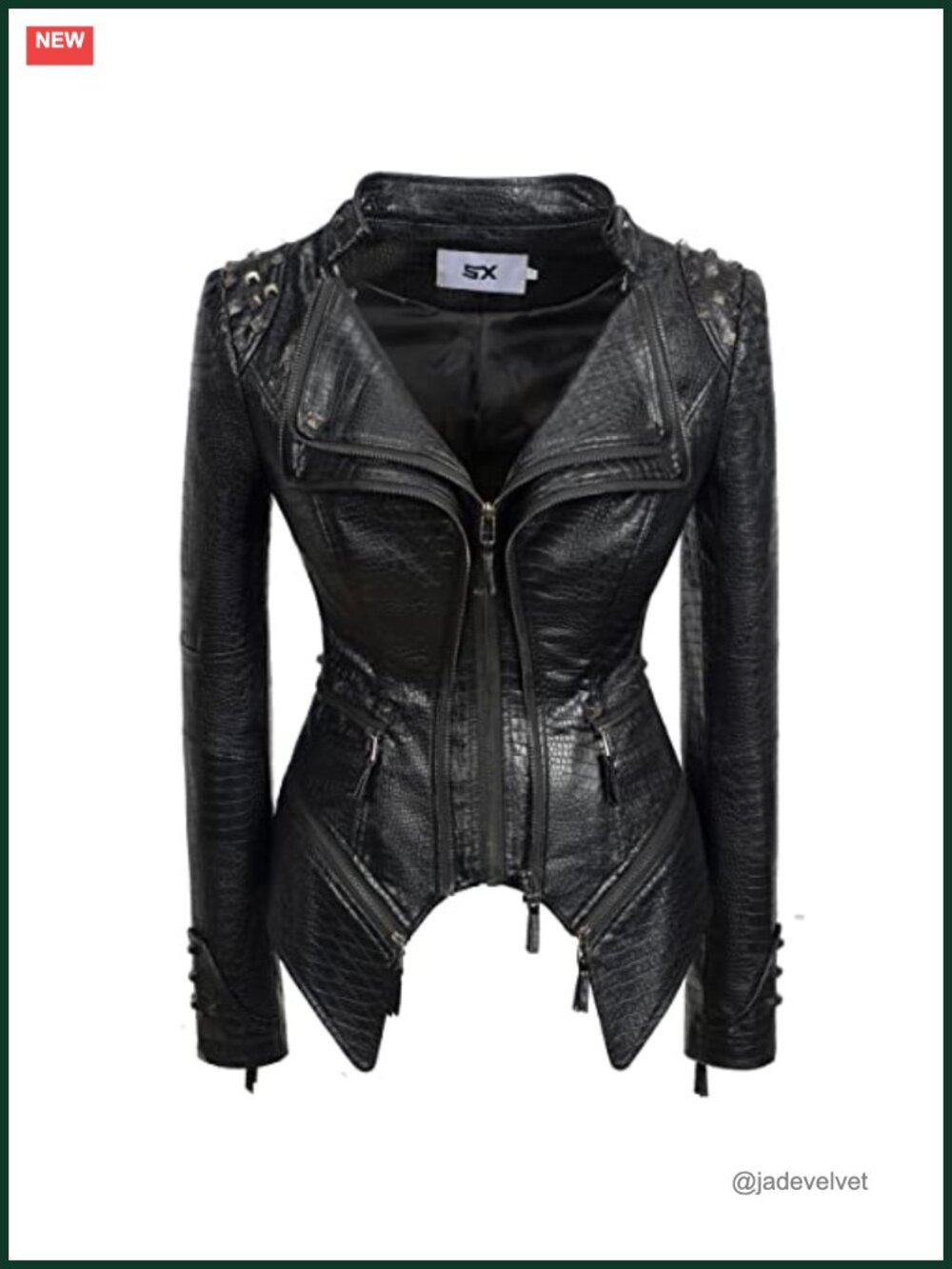 Faux Leather Studded Moto Biker Jacket Punk Style Fitted Coat
